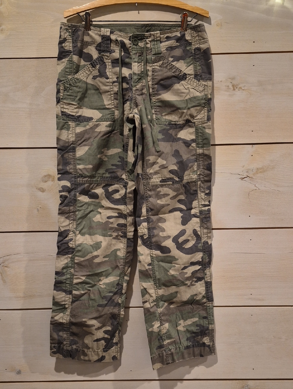 GAP Camo Cargo Pants, Olive Green & Khaki, Size 8, Tie Strings W/button & zipper